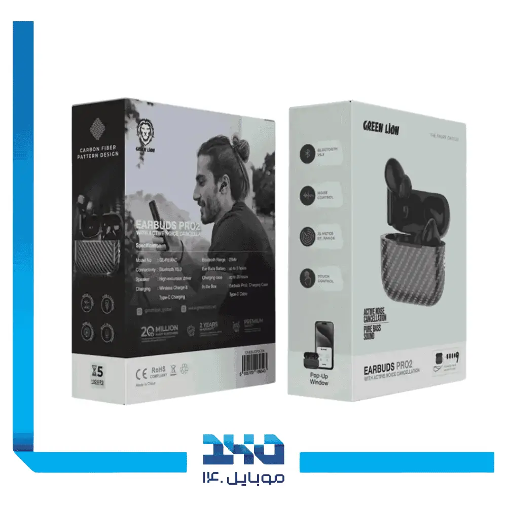 هندزفری بیسیم گرین لاین با نویز کنسلینگ (ANC) مدل (Earbuds Pro 2)