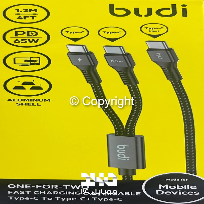 کابل تبدیل 1 به 2 تایپ‌سی به تایپ‌سی بودی مدل DC210C2C12B طول 1.2 متر