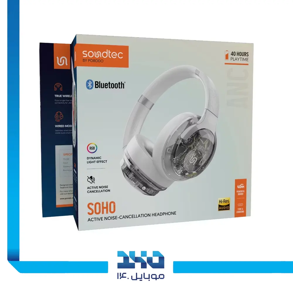 هدفون بی‌سیم پرودو با نویز کنسلینگ (ANC) مدل (Soundtec Soho)
