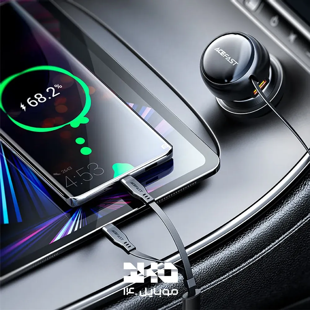 شارژر فندکی 53 وات ایس فست مدل B13 با کابل متصل جمع‌شونده دو سر USB-C