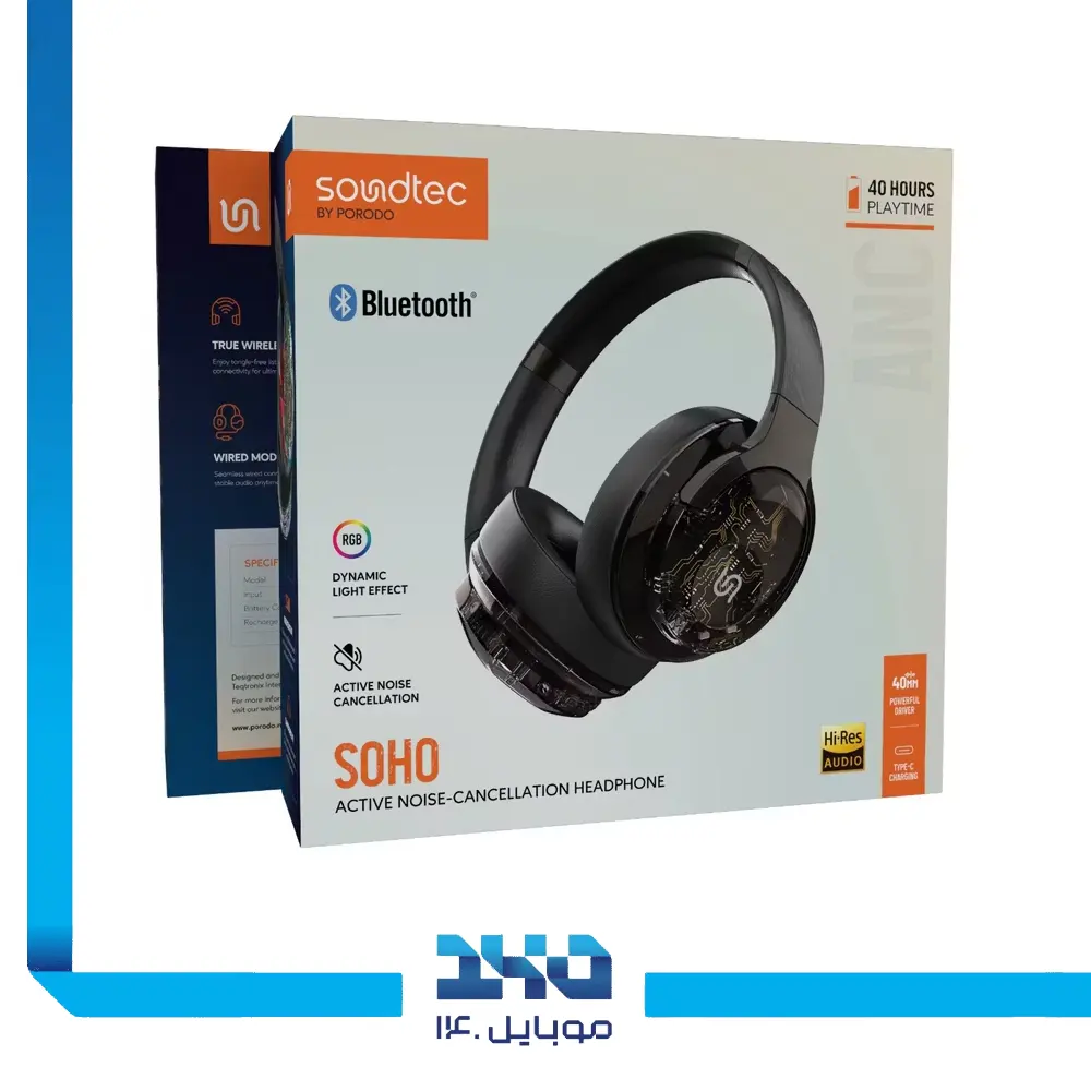 هدفون بی‌سیم پرودو با نویز کنسلینگ (ANC) مدل (Soundtec Soho)