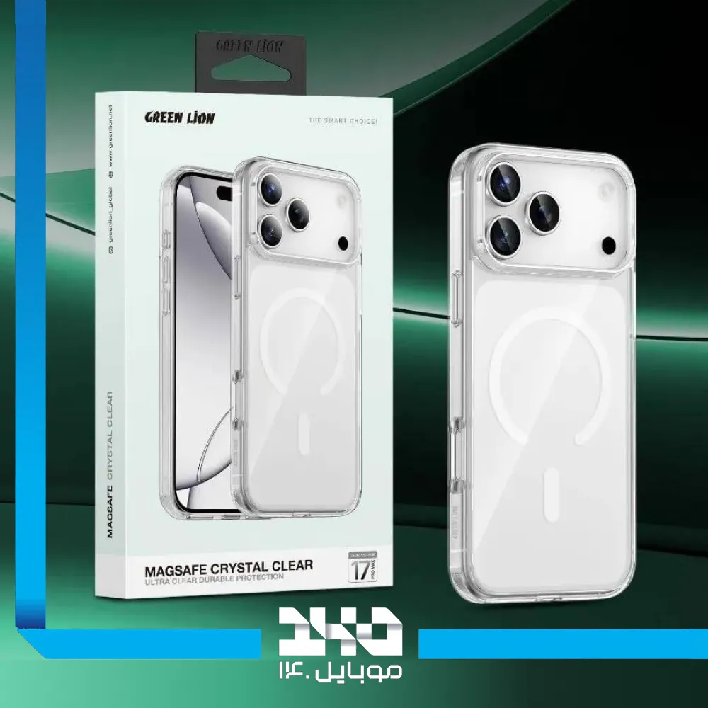 قاب گوشی آیفون 17 پرو مکس مدل Green Lion MagSafe Crystal Clear فوق شفاف