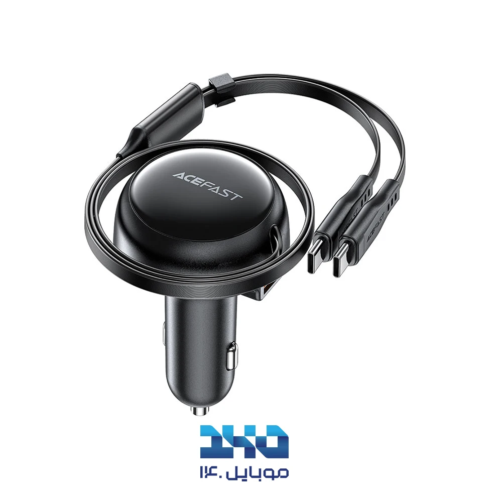 شارژر فندکی 53 وات ایس فست مدل B13 با کابل متصل جمع‌شونده دو سر USB-C